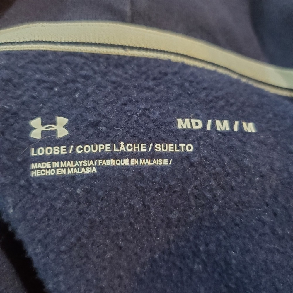 Under Armour Mens Size M Rival Terry Waffle Knit Thermal Hoodie Navy Blue Loose - Picture 4 of 11